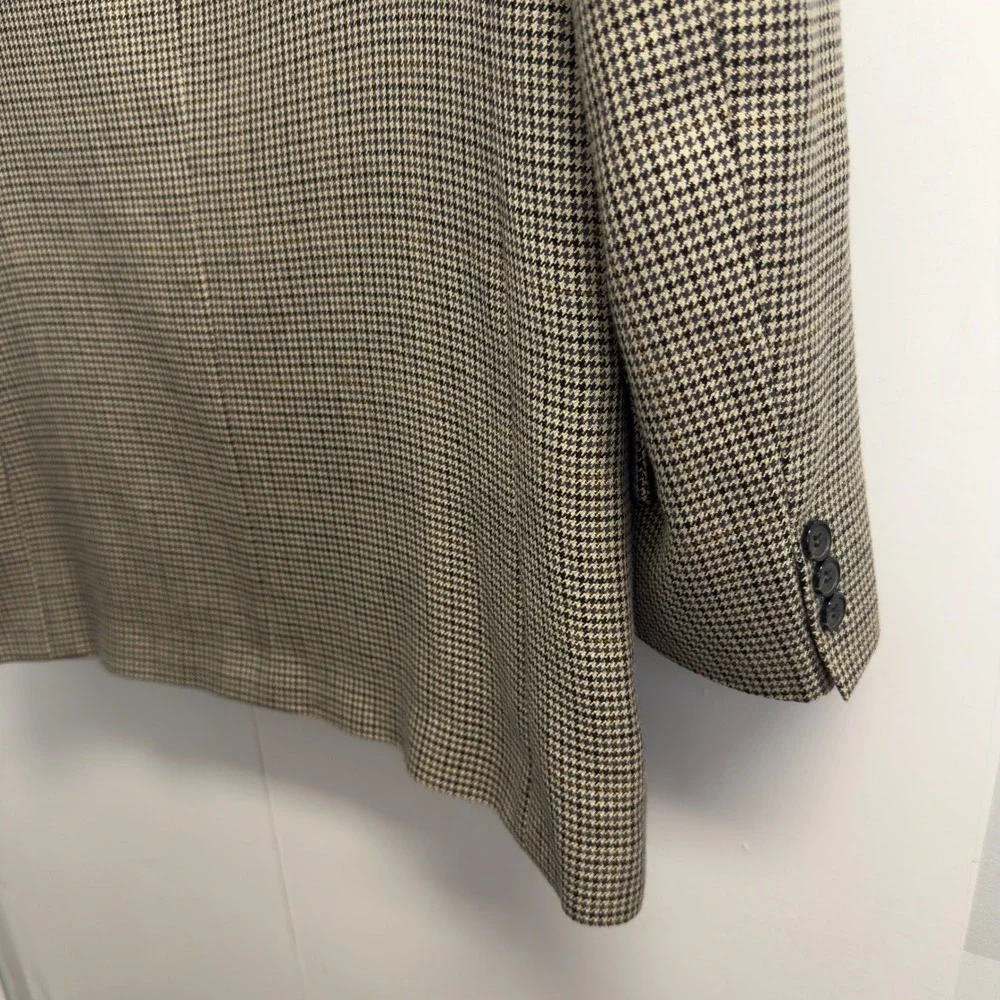 Jos. A. Bank Mens 42R Houndstooth Sport Coat Blazer Tan‎ Black Wool Blend Jacket